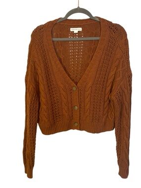 Aeropostale Rust Brown Cable Knit Button Cardigan Size Medium